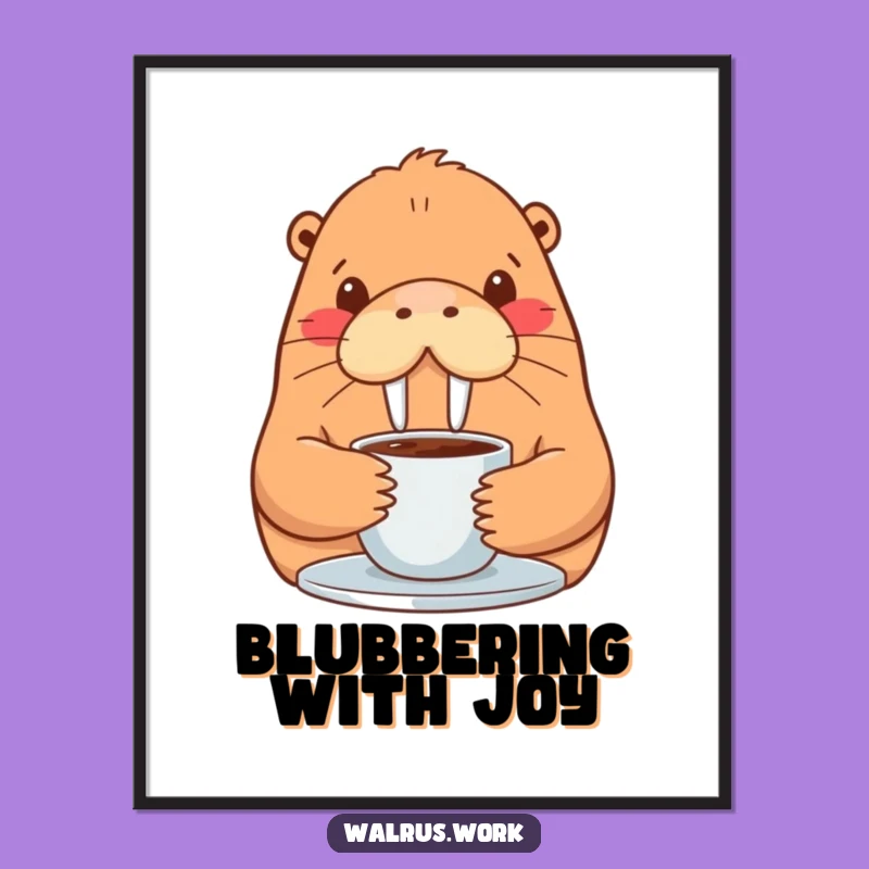 Funny Walrus Poster: Contented Coffee Sip Art, Whimsical Wall Decor Gift