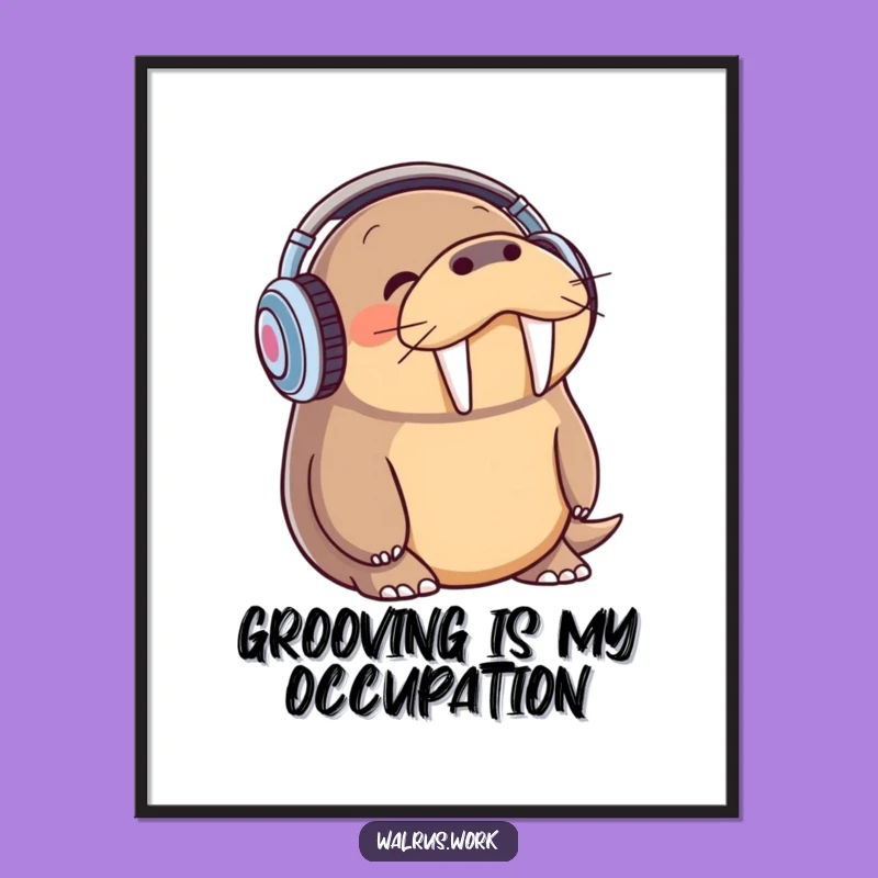 Funny Walrus Poster - Headphone Walrus Jamming Out, Hilarious Music Wall Art Gift