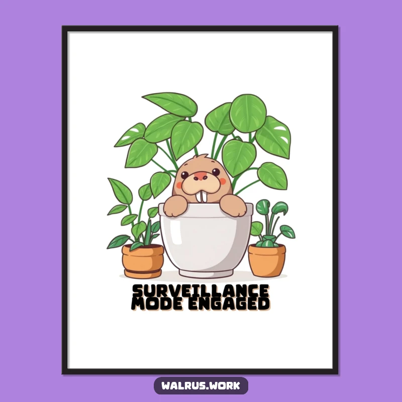 Funny Walrus Poster: Hilarious Office Plant Hideaway Wall Art!