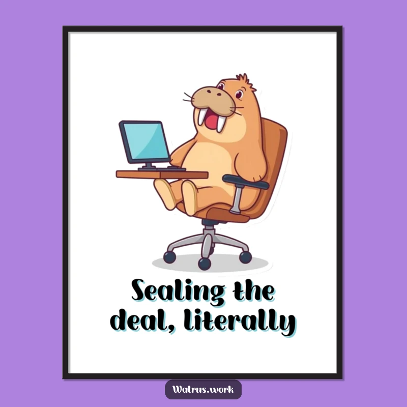 Funny Walrus Poster: Office Chair Antics, Hilarious Wall Art