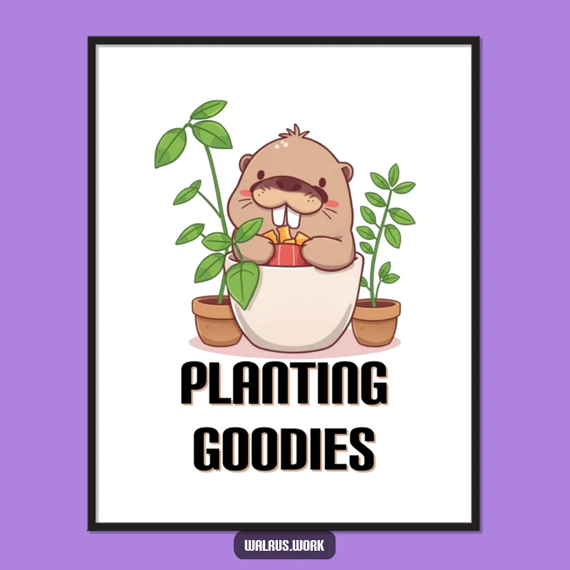 Funny Walrus Snack Hoarder Poster: Giggle-Inducing Hideout Art, Quirky Gift