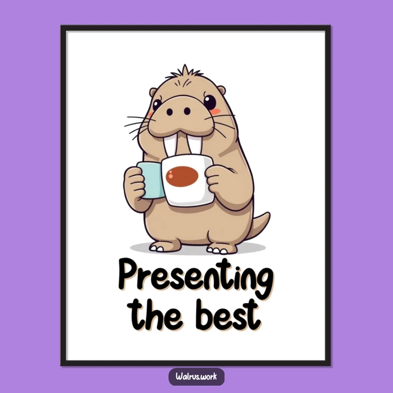 Funny Walrus Poster: Enthusiastic Presenter Art, Hilarious Home Decor Gift