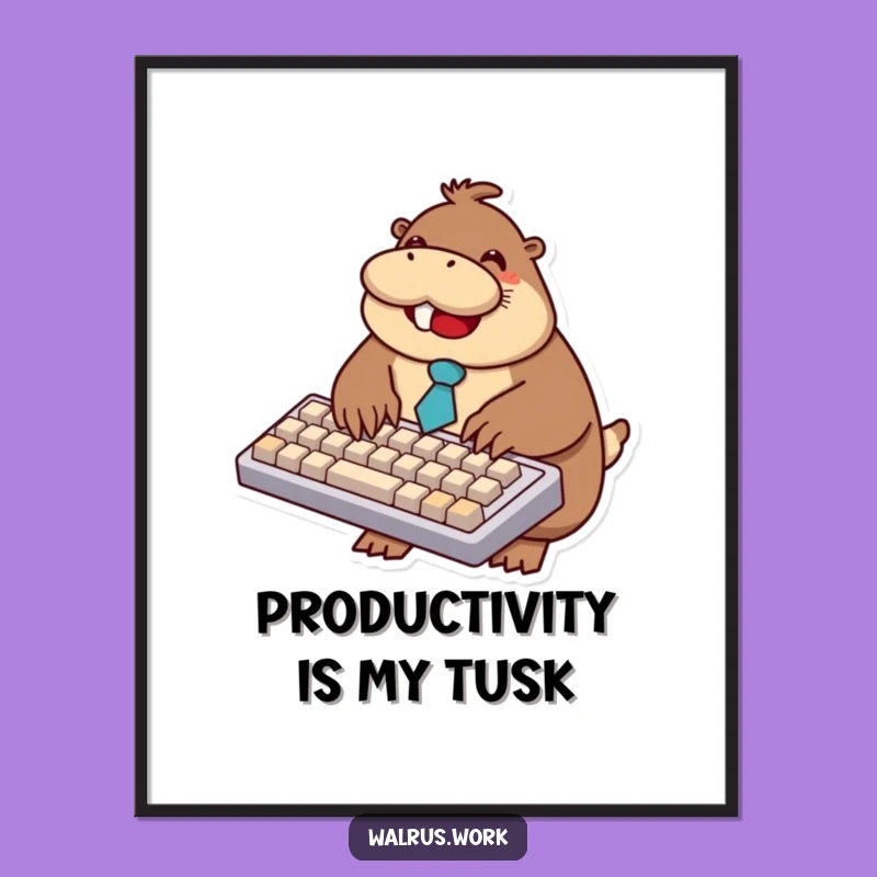 Funny Walrus Typing Poster: Hilarious Office Art for Amusing Spaces