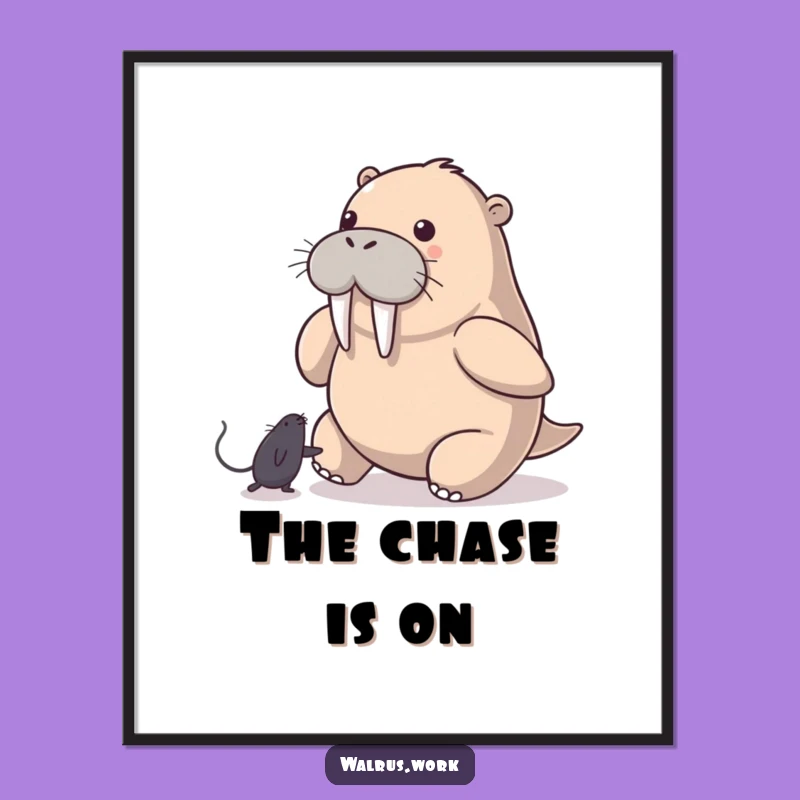 Funny Walrus Poster: Mouse Pointer Chase Art, Hilarious Tech Decor
