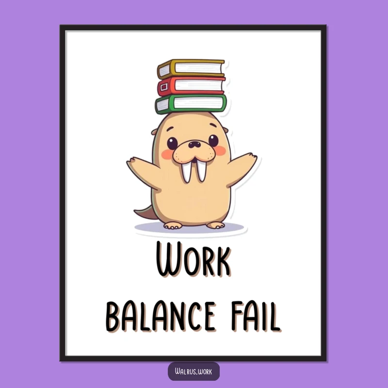 Funny Kawaii Walrus File Stack Poster - Hilarious Art for Your Desk!