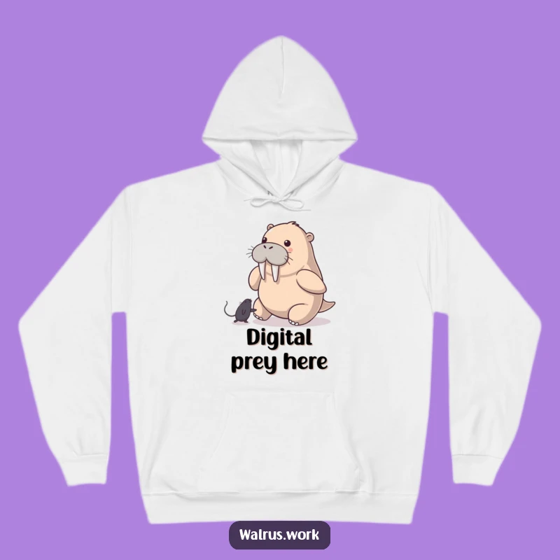 Funny Walrus Hoodie: Mouse Pointer Chase, Cozy Tech Humor Gift