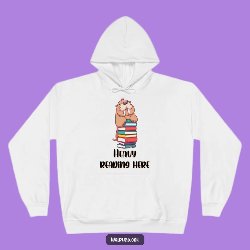 Funny Walrus Hoodie: Book Stack Balance, Cozy Reader Gift