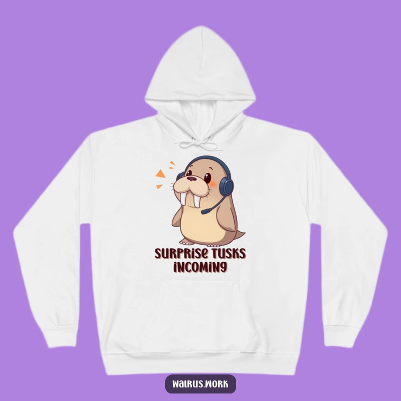 Funny Walrus Hoodie: Surprise Call Headset Design, Cozy and Humorous Gift