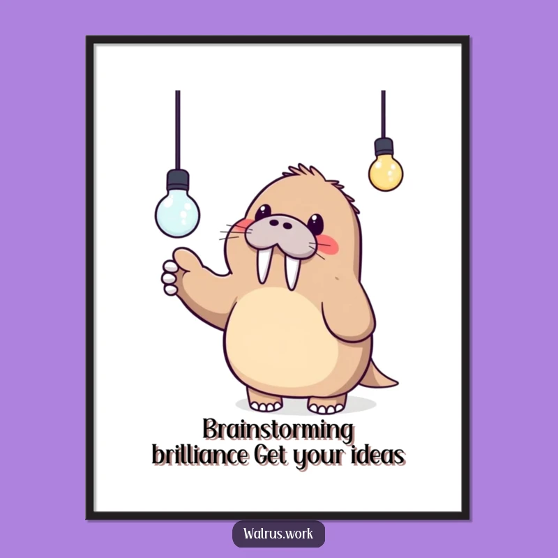 Funny Free Printable Wall Art: Kawaii Walrus Lightbulb, Quirky Downloadable Decor!