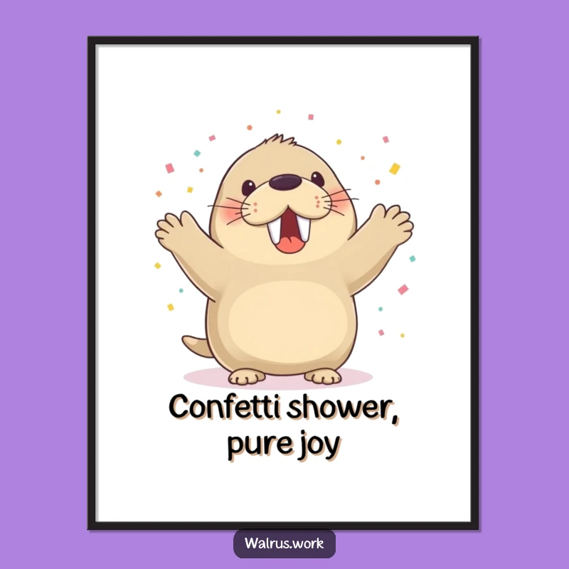 Funny Free Printable Wall Art: Cheerful Walrus with Confetti Decor Downloadable