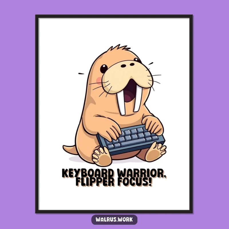 Free Printable Funny Walrus Typing Wall Art: Humorous Office Decor Downloadable