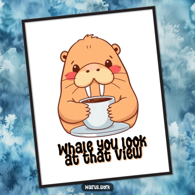 Funny Free Printable Wall Art: A walrus blissfully sipping coffee, adding quirky charm to any room.