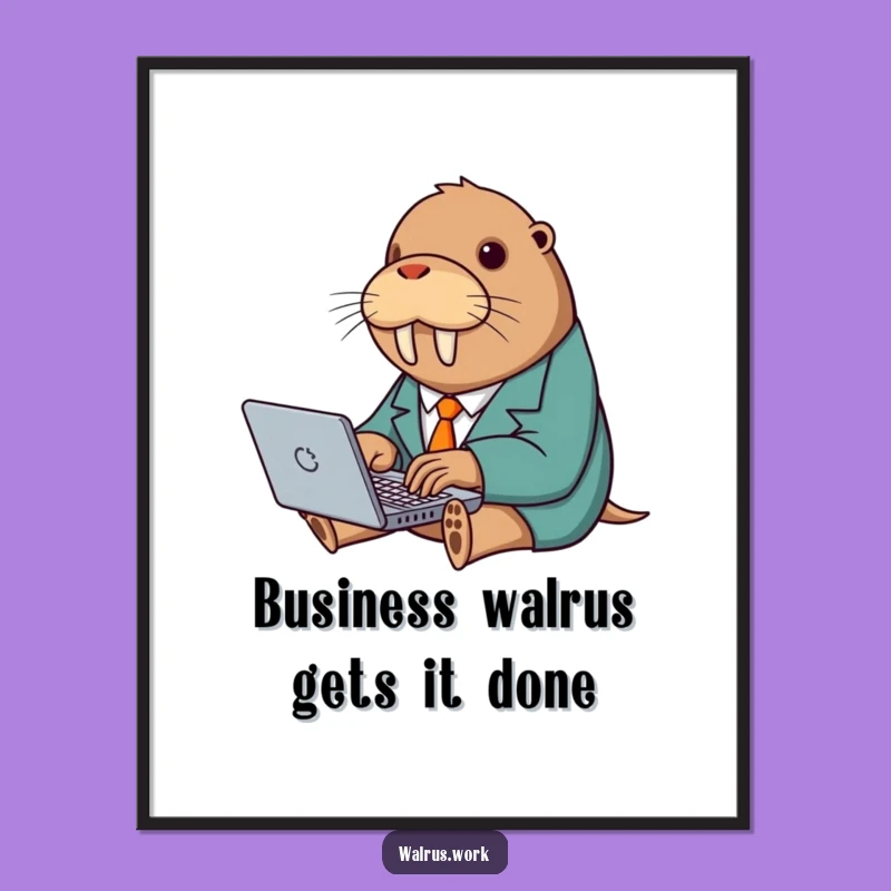 Free Printable Wall Art: Typing Walrus, Funny Business Decor Downloadable for Offices