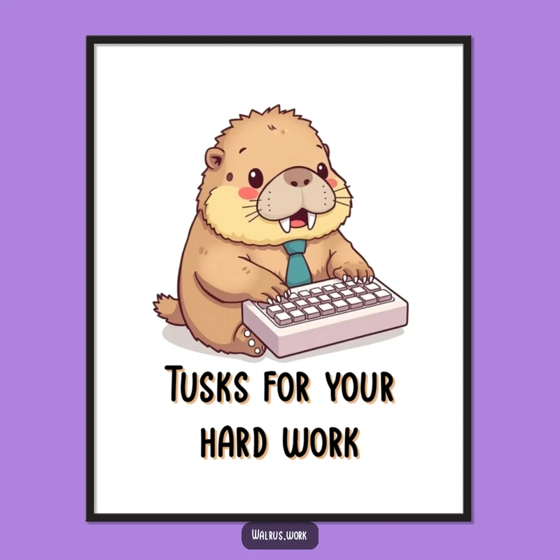 Free Printable Wall Art: Typing Walrus, Quirky Humor Download