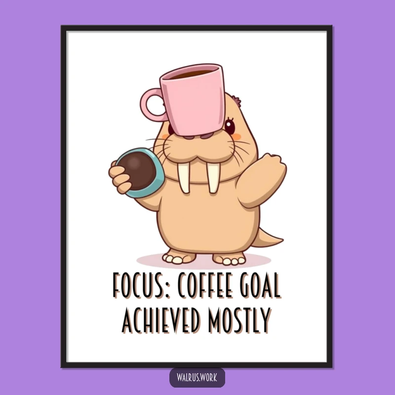 Free Printable Wall Art: Walrus Coffee Balance Act - Humorous Downloadable Decor