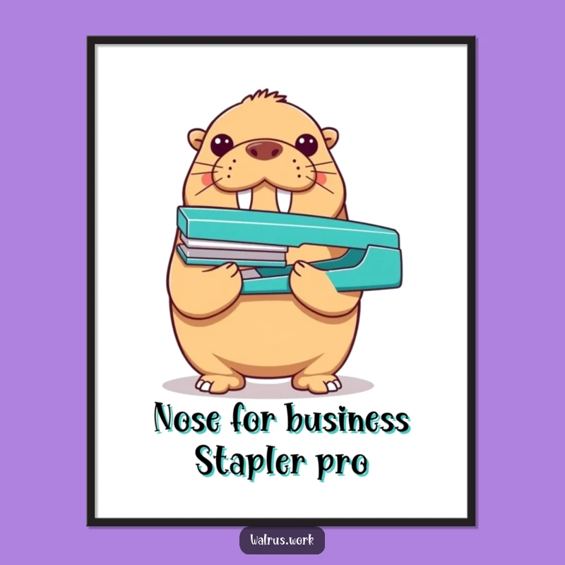 Free Printable Walrus Stapler Wall Art: Funny Downloadable Office Decor Gag Gift