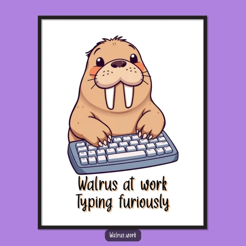 Free Printable Walrus Typing Wall Art: Funny Downloadable Office Decor Humorous Gift