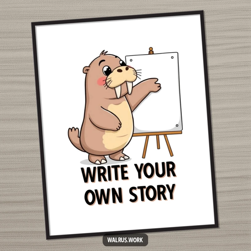 Funny Free Printable Wall Art: An energetic walrus enthusiastically pointing at a whiteboard with a big smile.