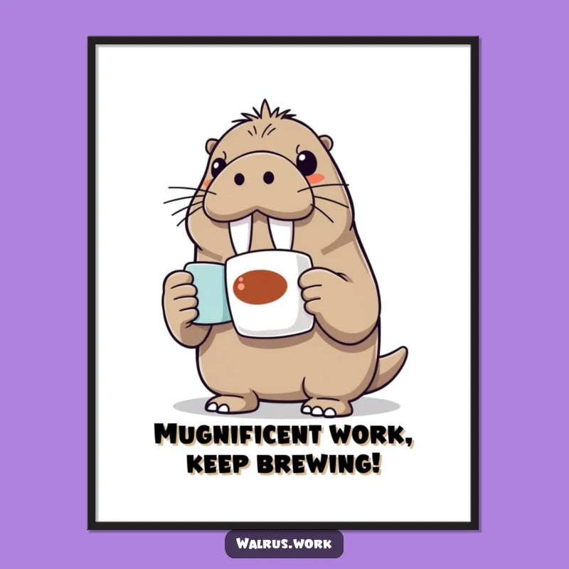 Funny Free Printable Wall Art: Walrus Coffee Mug Enthusiast, Downloadable Art for Home Decor