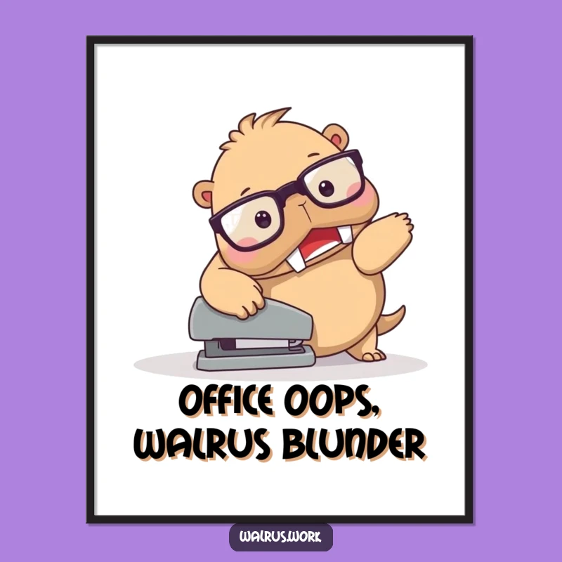 Funny Free Printable Walrus Office Mishap Wall Art - DIY Downloadable Decor