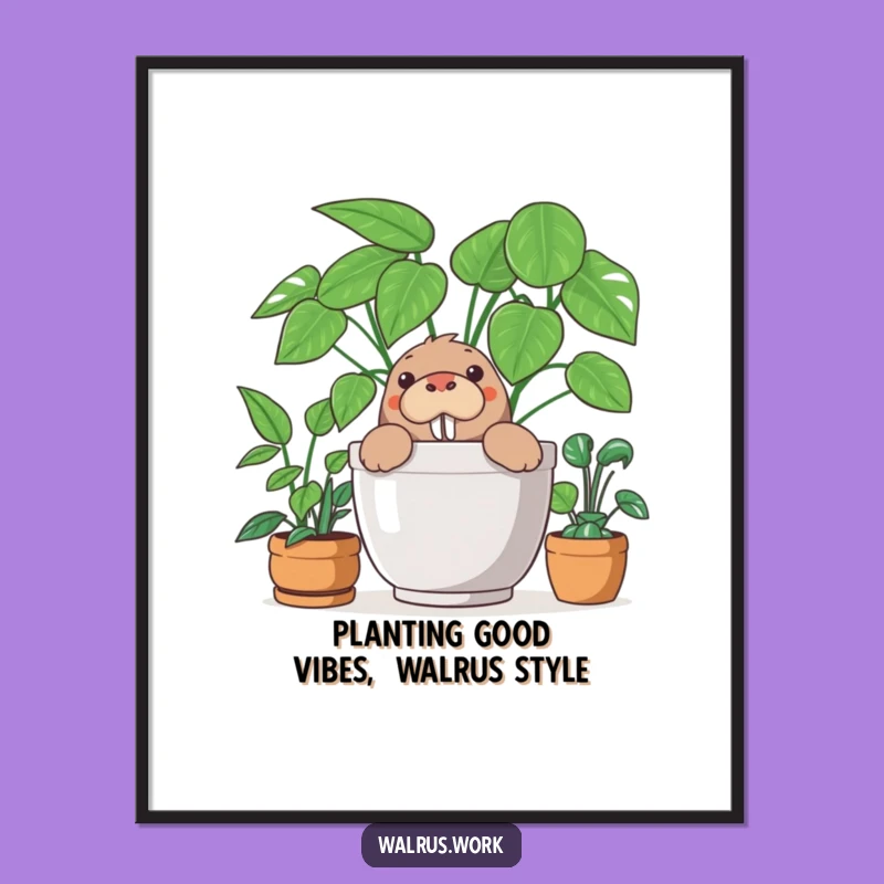 Free Printable Walrus Wall Art: Funny Office Plant Peek Downloadable Decor