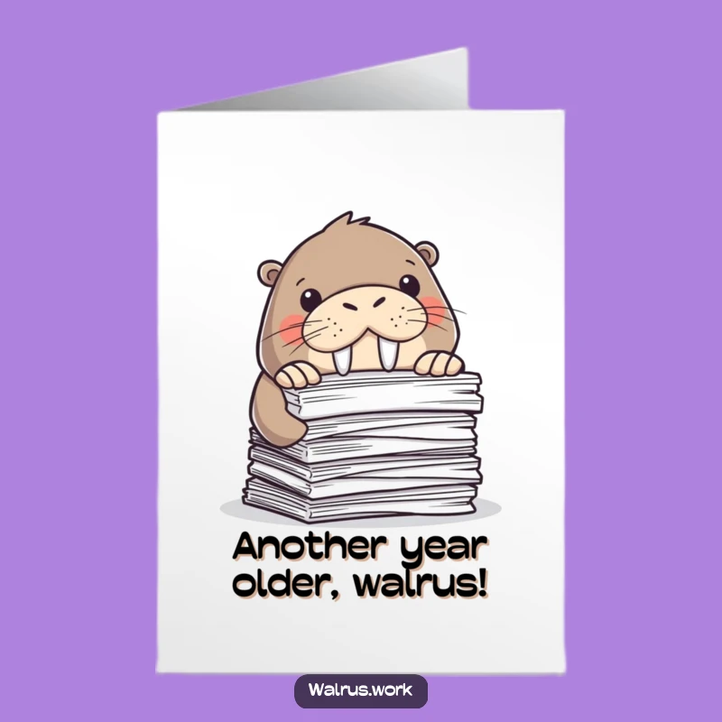 Free Printable Birthday Card: Comical Walrus Office - Hilarious Downloadable Gift
