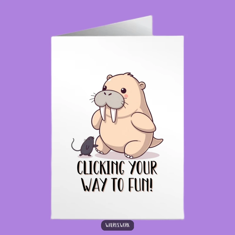 Free Printable Birthday Card: Funny Walrus Mouse Chase Gift, Downloadable & Print at Home Fun