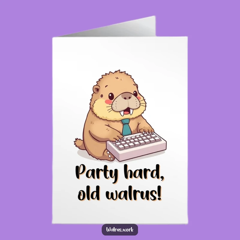 Free Printable Birthday Card: Typing Walrus Funny Gift Download
