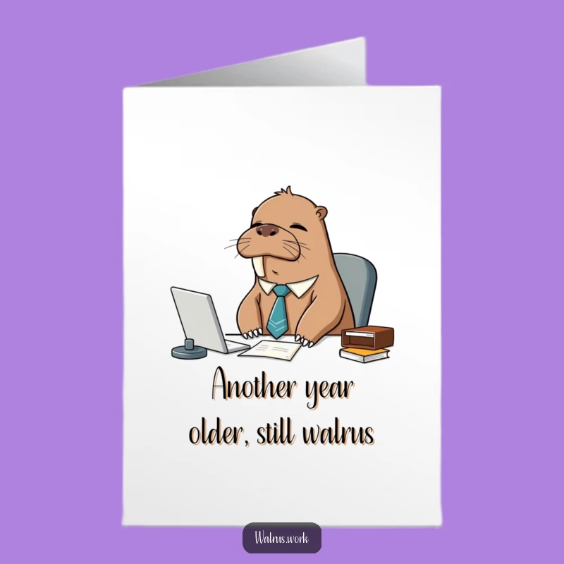 Free Printable Walrus Birthday Card: Sleepy Tie Guy Funny Downloadable Gift