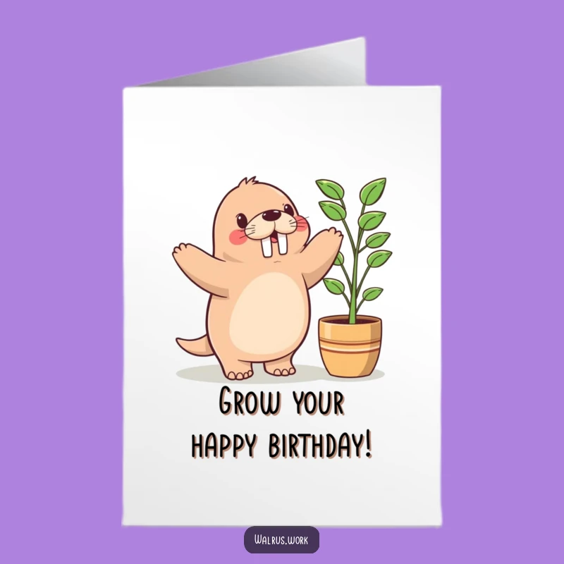 Free Printable Birthday Card: Kawaii Walrus Happy Dance, Funny Downloadable Joy!