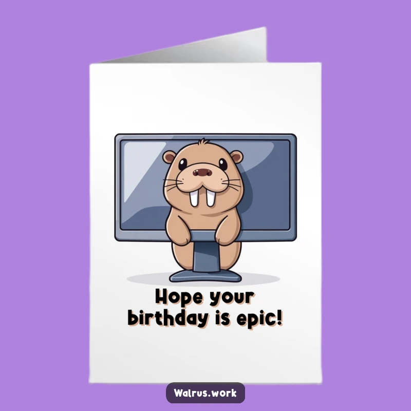 Funny Free Printable Walrus Tech Birthday Card - Downloadable DIY Gift for Geeks