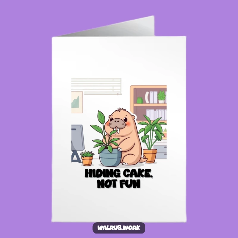 Shy Walrus Office Free Printable Birthday Card - Funny Downloadable Surprise