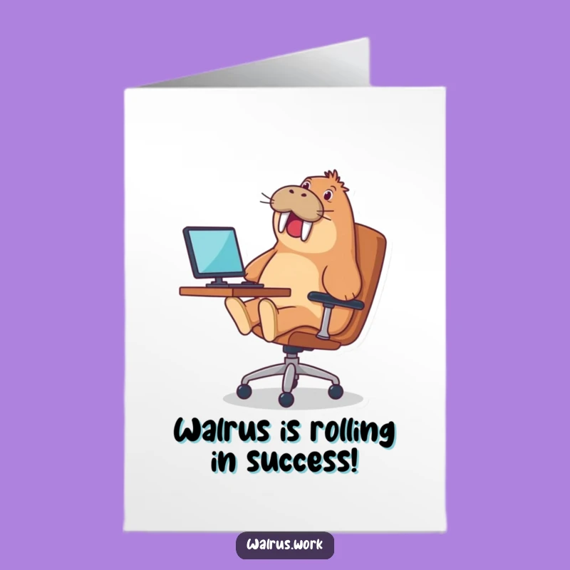 Free Printable Congrats Card: Funny Walrus Office Chair Celebration - Print Now