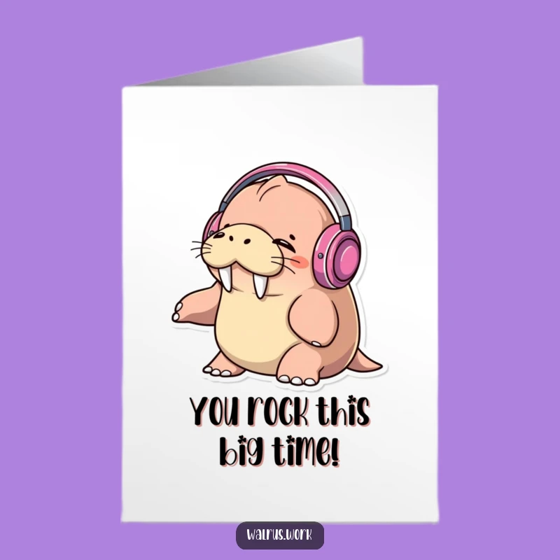 Free Printable Congrats Card: Walrus DJ Celebrating a Win, Downloadable Gift