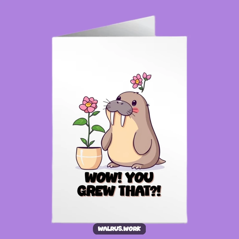 Free Printable Walrus Congratulations Card: Surprise Bloom Downloadable Gift