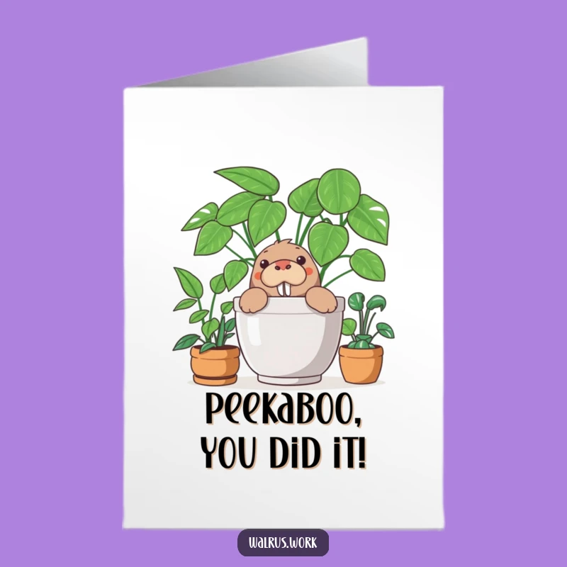 Free Printable Walrus Congrats Card: Funny Office Peek Downloadable Gift