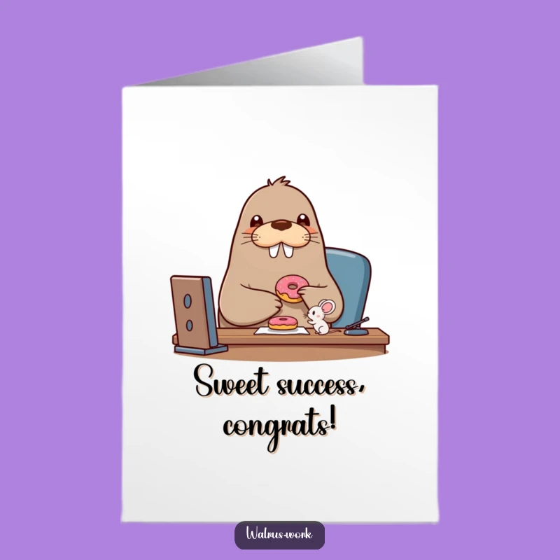 Free Printable Congrats Card: Walrus & Mouse Celebrate Success with Donuts