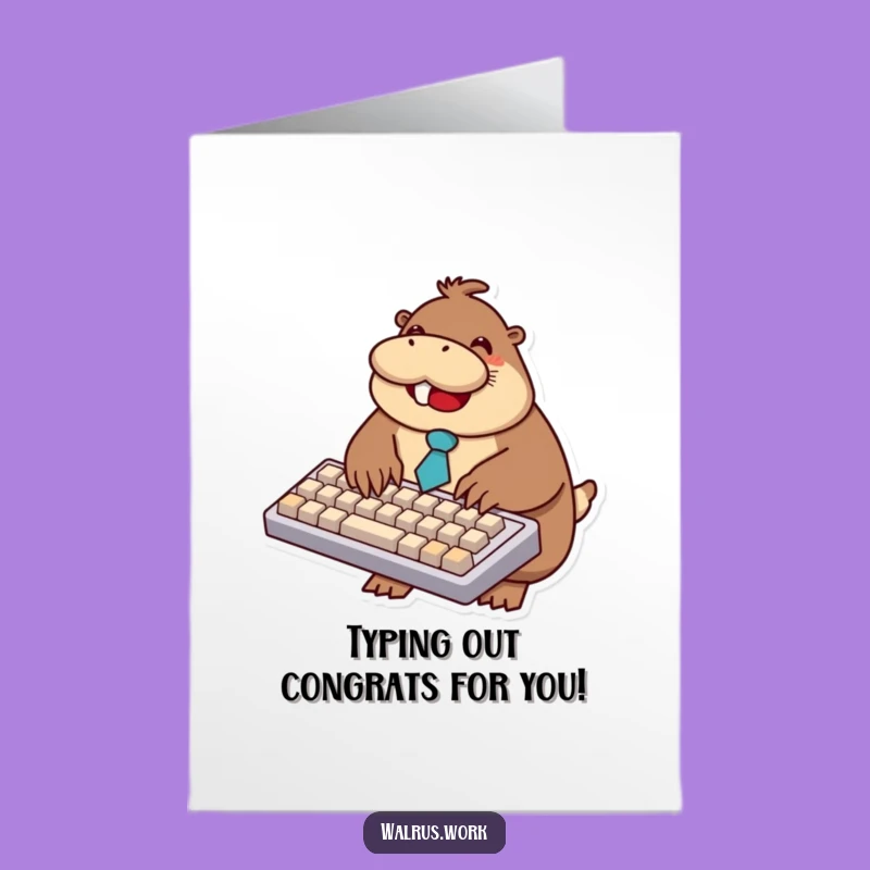 Free Printable Congrats Card: Walrus Typing, Tiny Tie Celebration