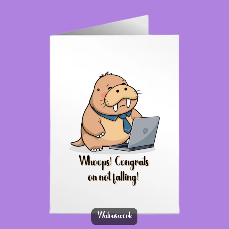 Free Printable Congrats Card: Walrus Work Chaos - Humorous Downloadable Gift