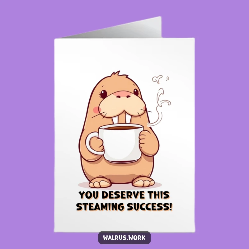 Free Printable Walrus Coffee Congratulations Card: Funny Downloadable Gift for Achievements