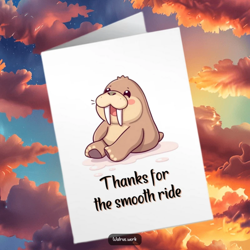 Funny Free Printable Thank You Card: A happy walrus slides joyfully, conveying thanks with an infectious sense of fun.