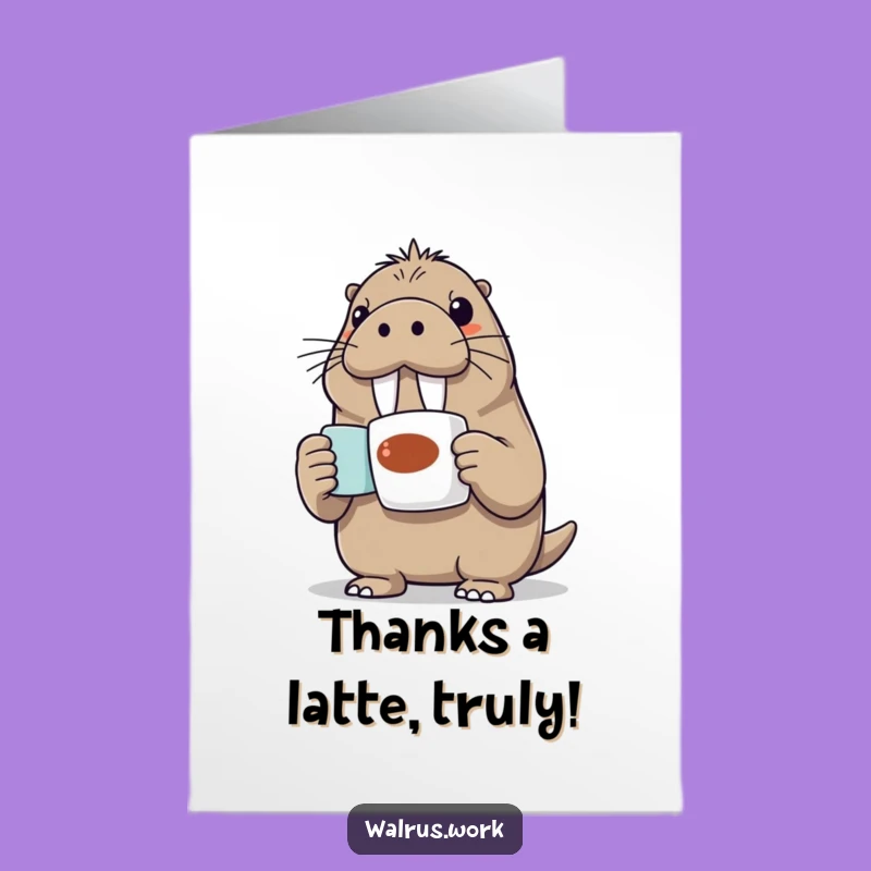 Free Printable Thank You Card: Grateful Walrus Coffee Mug Appreciation, Downloadable & Print at Home