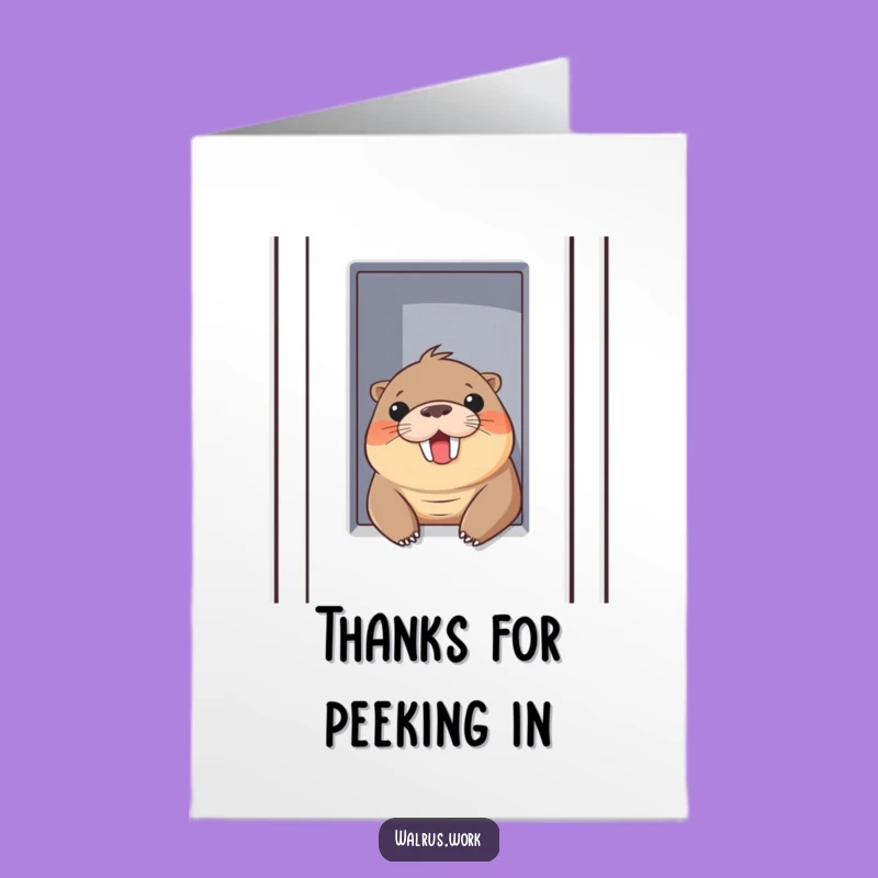 Free Printable Thank You Card: Peeking Walrus, Funny Office Gratitude Downloadable