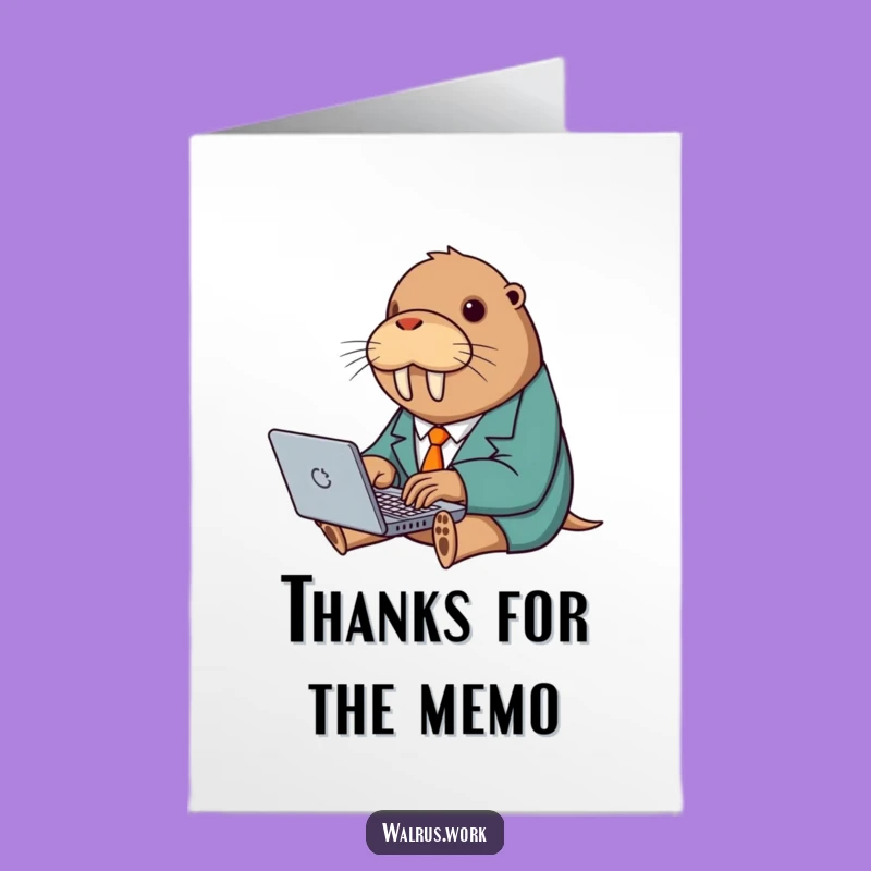 Free Printable Thank You Card: Typing Walrus, Funny Business Appreciation Downloadable