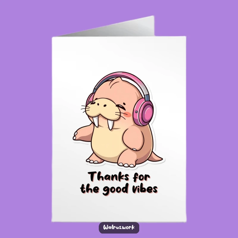 Free Printable Thank You Card: Walrus DJ Sending Beats, Downloadable Gift