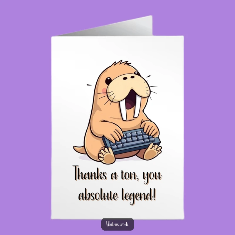 Free Printable Walrus Thank You Card: Grateful Typist Card Downloadable Gift Idea