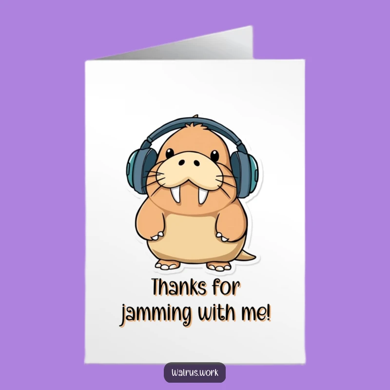 Free Printable Thank You Card: Walrus's Big Headphones Thank You - Funny Download