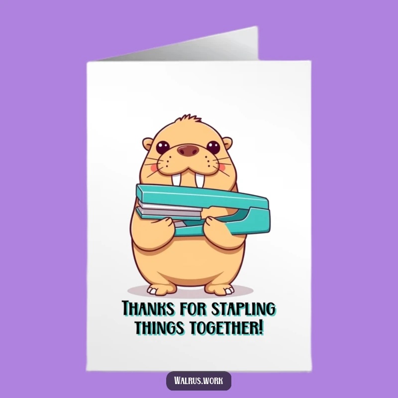 Free Printable Walrus Stapler Thank You Card: Funny Downloadable Office Appreciation