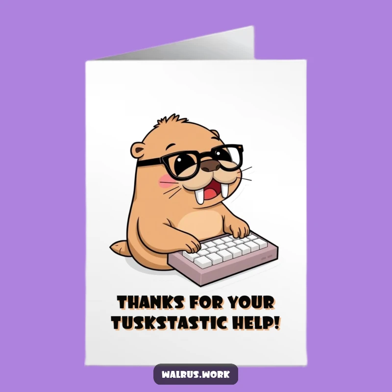 Free Printable Thank You Card: Walrus's Thoughtful Typing Thanks!