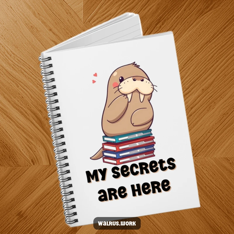 Funny shushing walrus notebook cover, a walrus on files, shushing, for keeping notes and secrets in a humorous way.